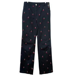 St. John Sport Navy Cherry Embroidered Pants Womens Size 14 x 34 Preppy Stretch